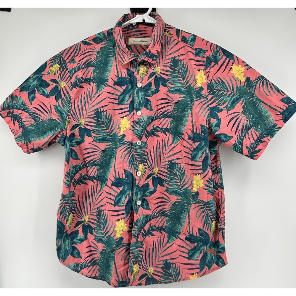 Tommy Bahama Short Sleeve Button Down Hawaiian Shirt Salmon Men's Large